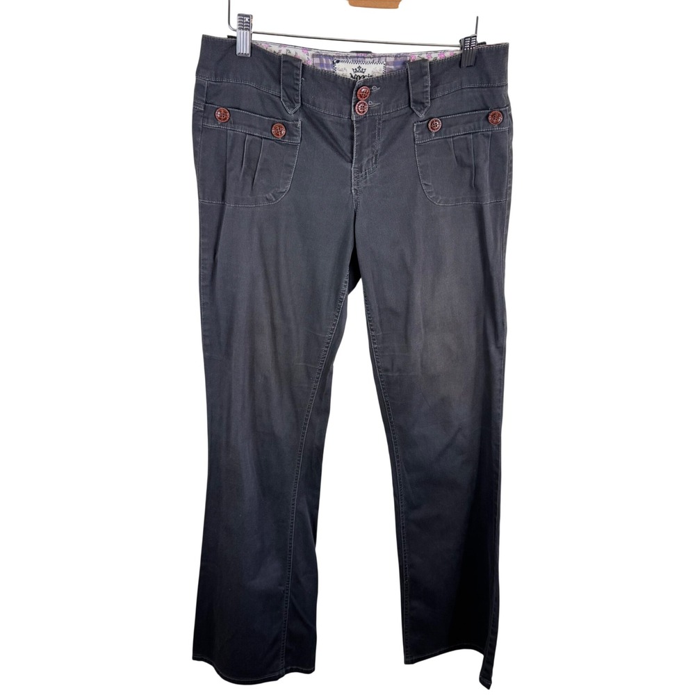 Nori Y2K Womens Brown Stretch Twill Flare Pants Double Button Pocket Size 9
